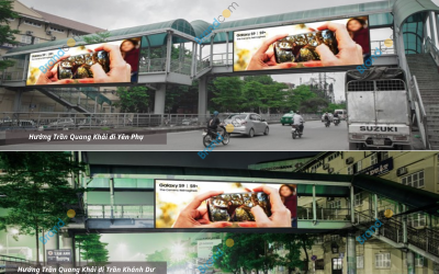 Quảng cáo trên cầu vượt đi bộ Trần Quang Khải
