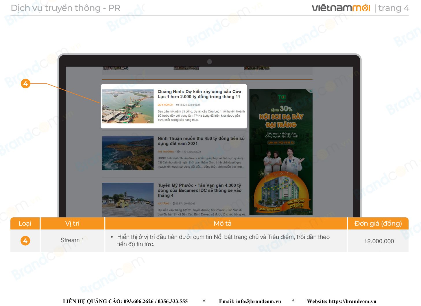 Bảng giá quảng cáo báo điện tử Vietnammoi