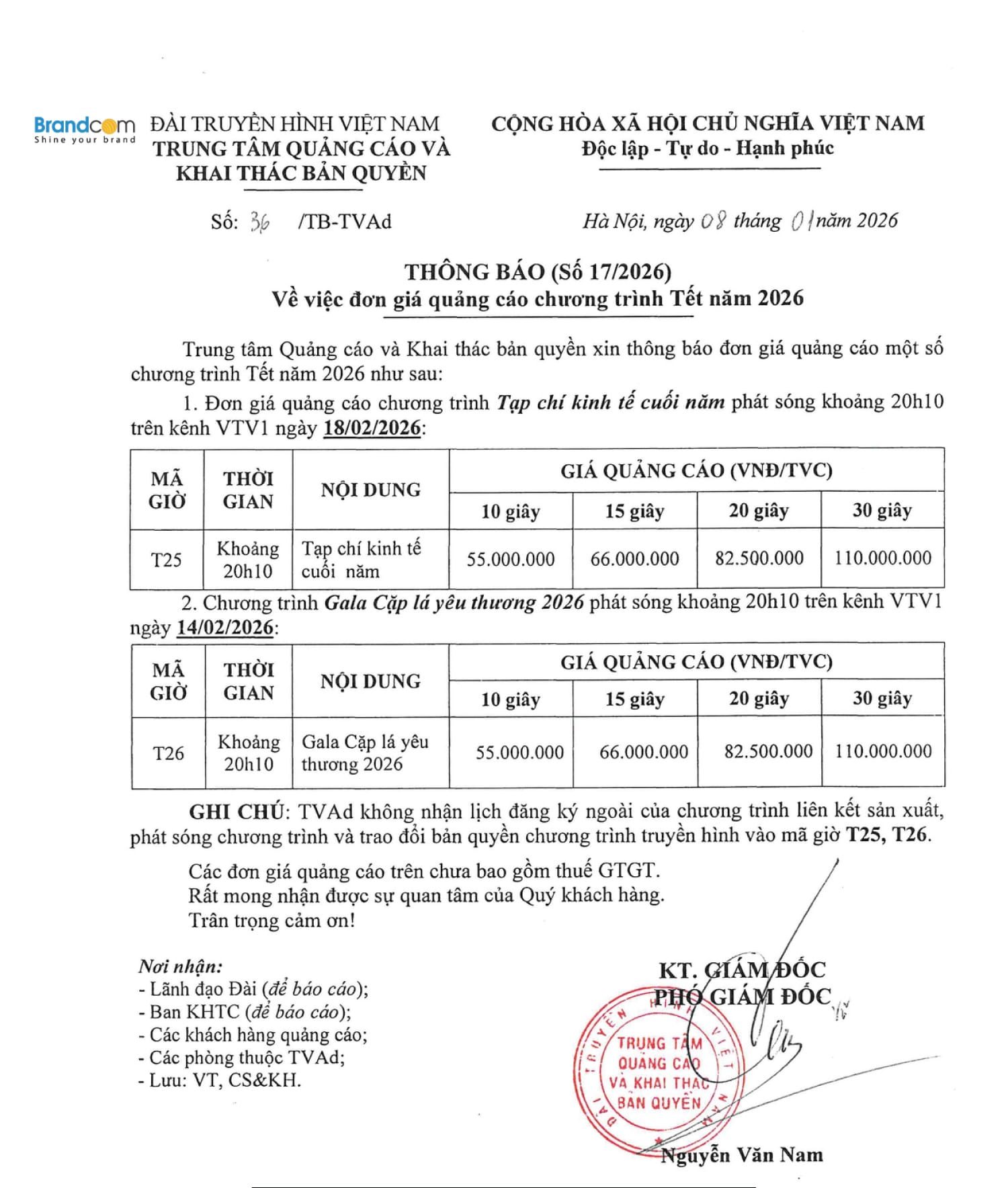 Báo giá quảng cáo chương trình Tết 2026 mới nhất