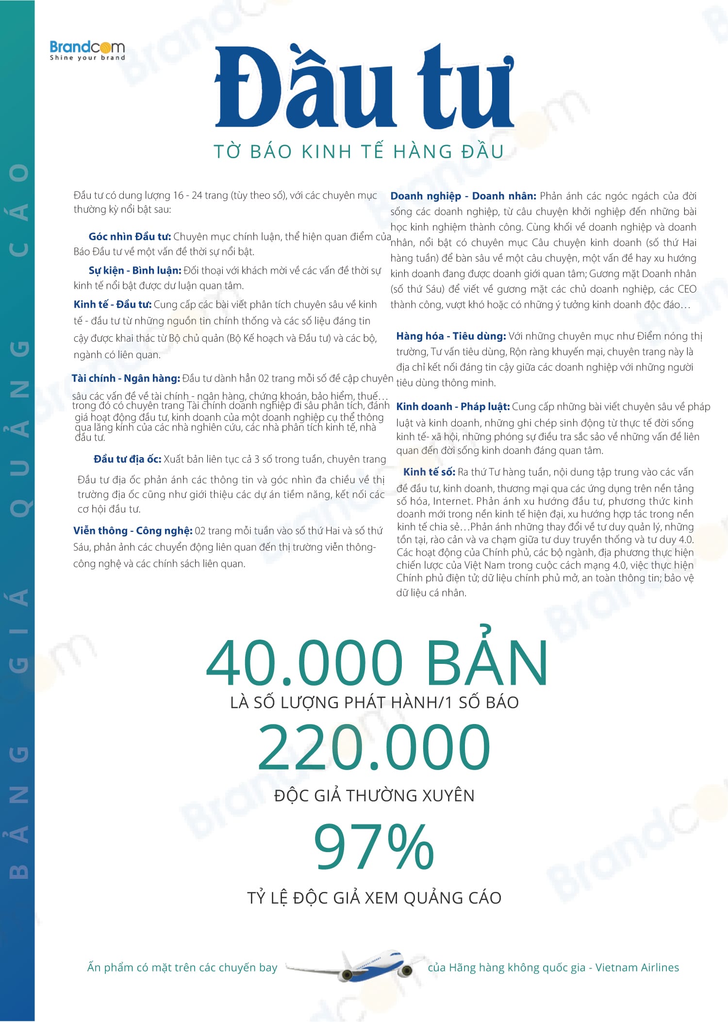 Bảng giá quảng cáo Báo Đầu Tư báo giấy mới nhất