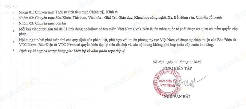 Bảng giá quảng cáo VTC News 2026 mới nhất