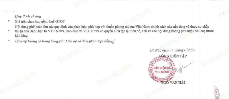 Bảng giá quảng cáo VTC News 2026 mới nhất