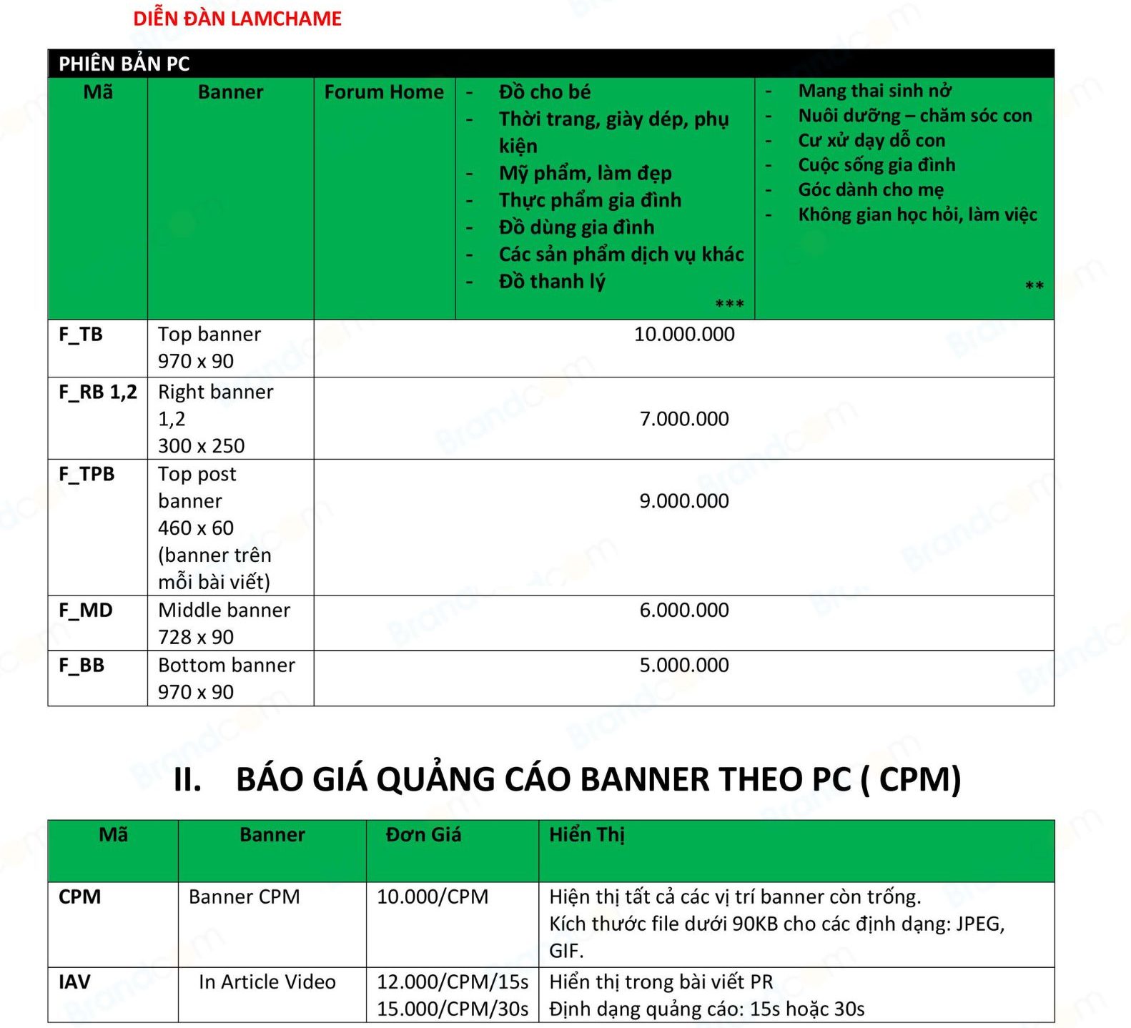Báo giá quảng cáo báo điện tử Lamchame.vn