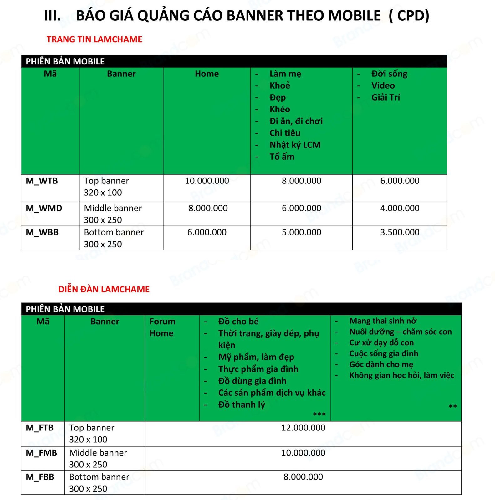 Báo giá quảng cáo báo điện tử Lamchame.vn