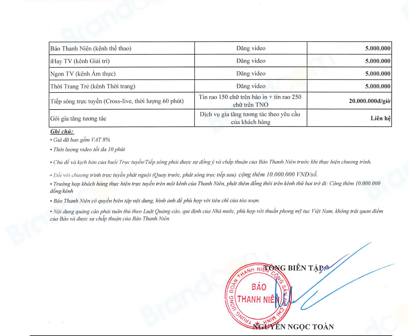 Báo giá quảng cáo các kênh mạng xã hội báo Thanh Niên 2026 mới nhất