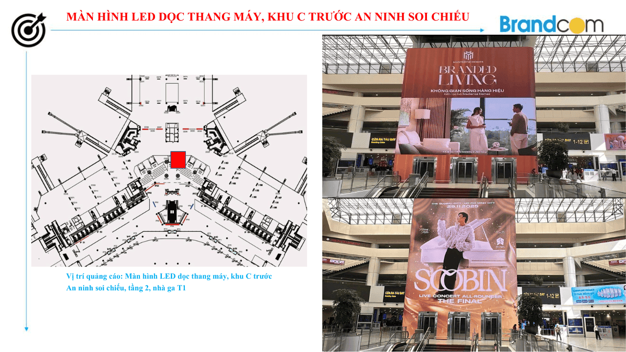 Quảng cáo màn hình tại sân bay Nội Bài - Màn hình LED dọc thang máy và khu vực kiểm soát an ninh (phần 5)