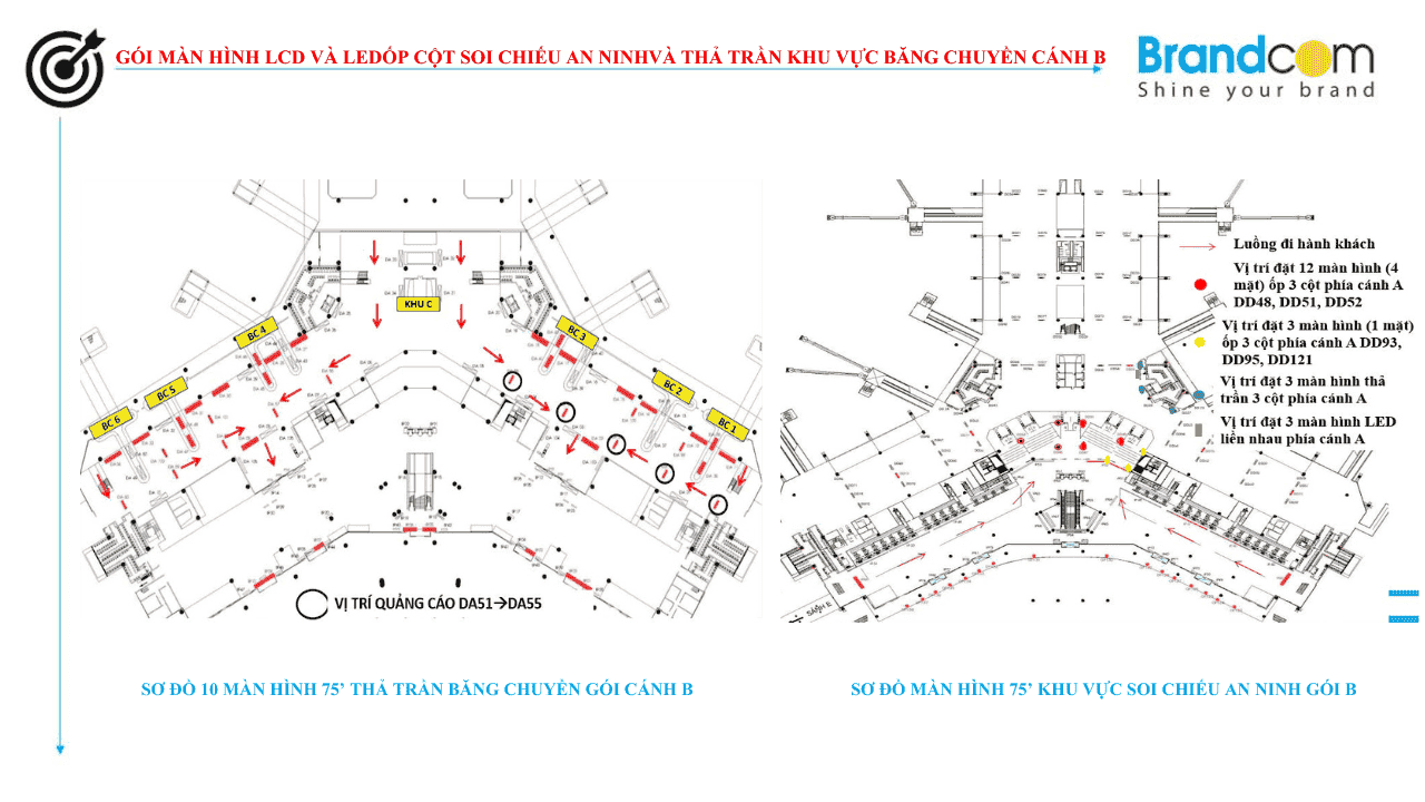 Quảng cáo màn hình tại sân bay Nội Bài - Màn hình LCD và LED ốp cột (phần 1)