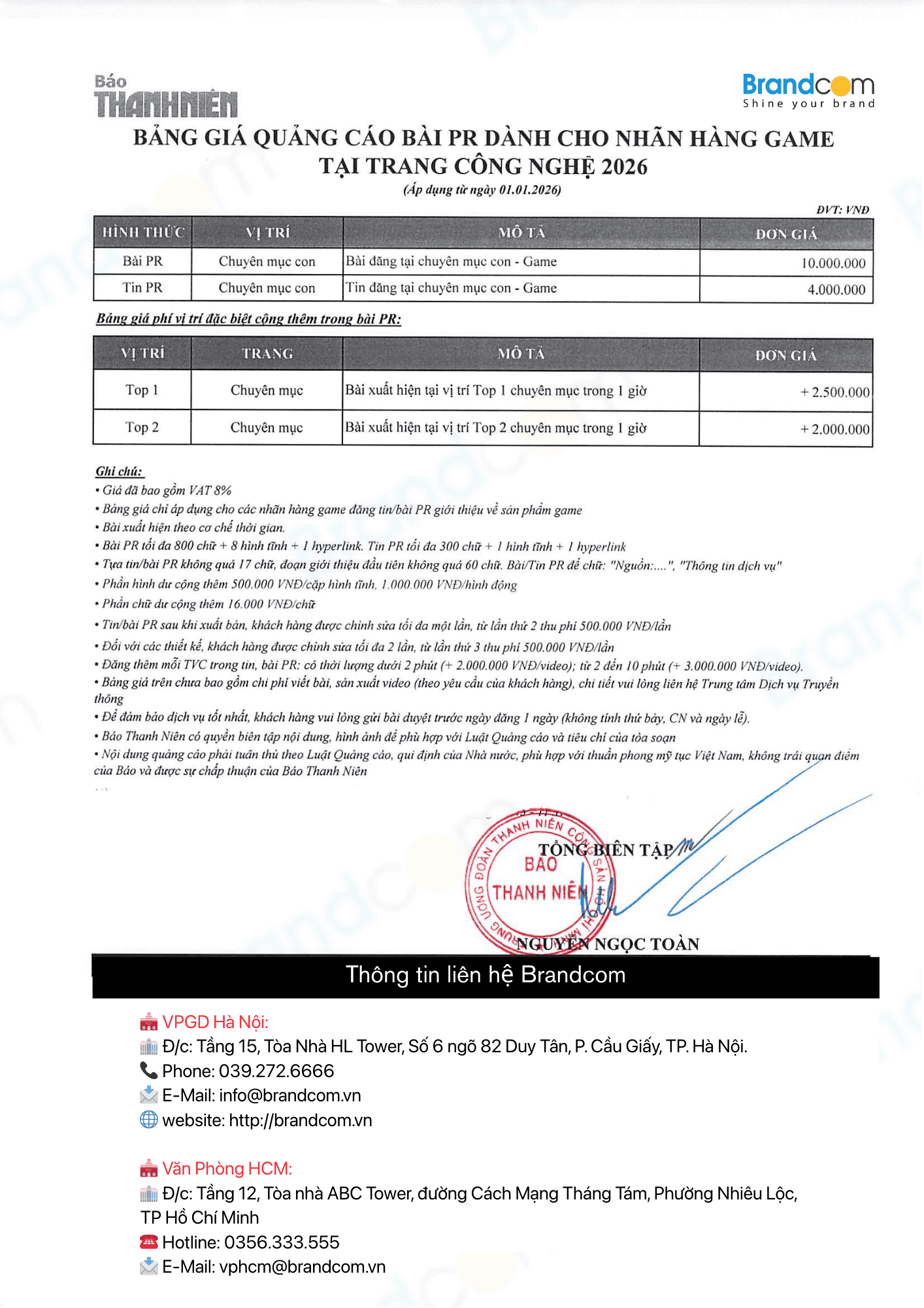 Báo giá quảng cáo bài PR cho nhãn hàng Game trên trang Công nghệ báo Thanh niên 2026 mới nhất