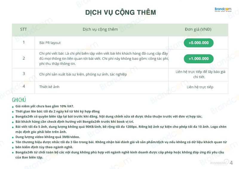 Báo giá quảng cáo bài PR trên bongda24h.vn 2026 mới nhất