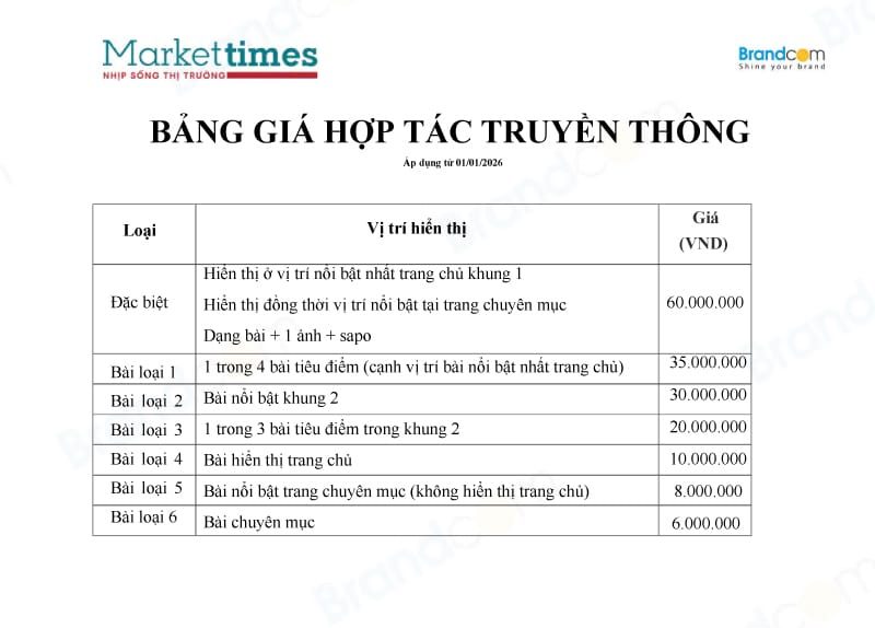 Báo giá quảng cáo Tạp chí Markettimes - Nhịp sống thị trường 2026 mới nhất