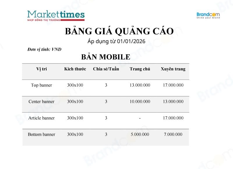 Báo giá quảng cáo Tạp chí Markettimes - Nhịp sống thị trường 2026 mới nhất