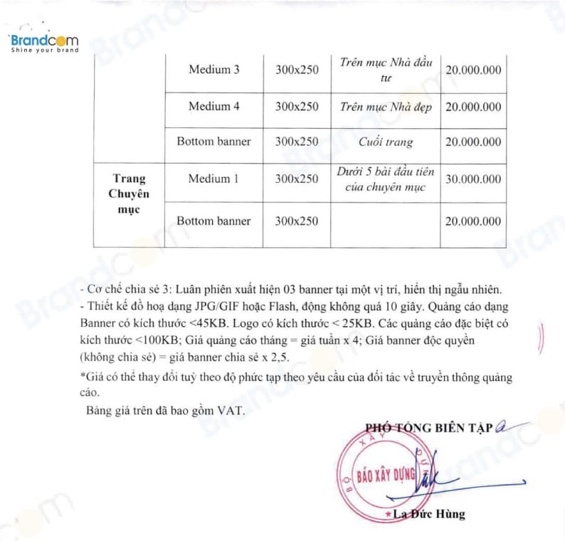 Báo giá quảng cáo chuyên trang Bất Động Sản báo Xây Dựng 2026 mới nhất