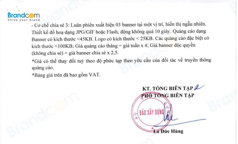 Báo giá quảng cáo chuyên trang Xe Giao Thông báo Xây Dựng 2026 mới nhất